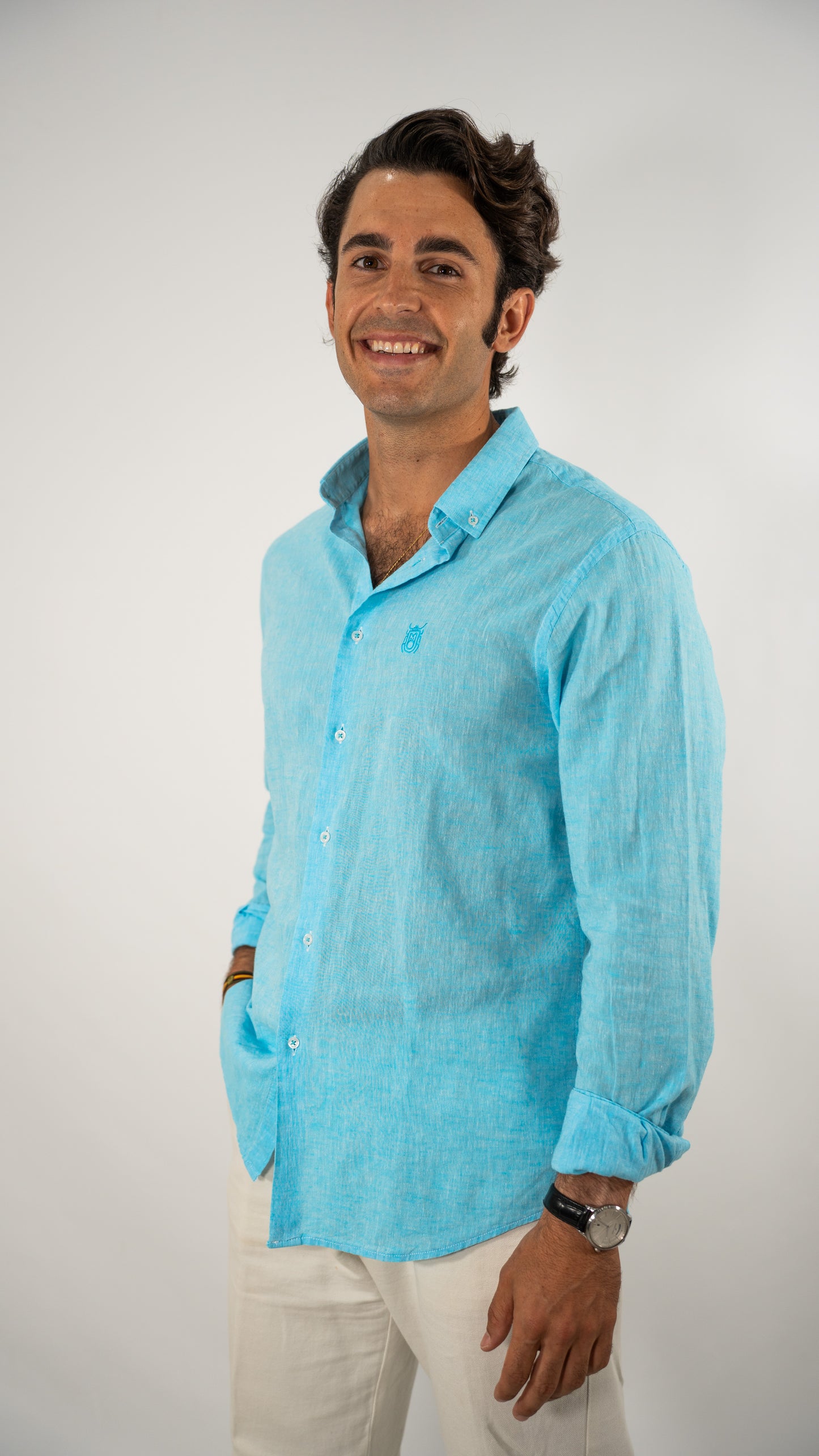 CAMISA DE LINO AZUL MEDITERRÁNEO
