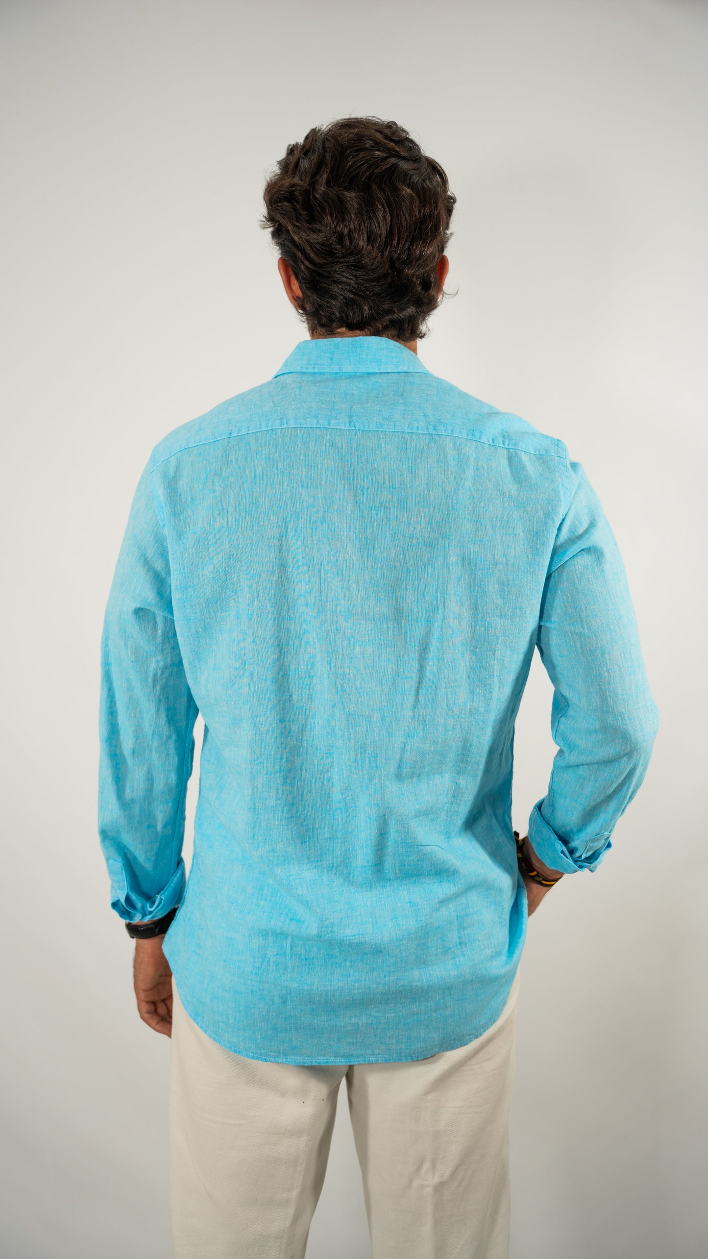 CAMISA DE LINO AZUL MEDITERRÁNEO