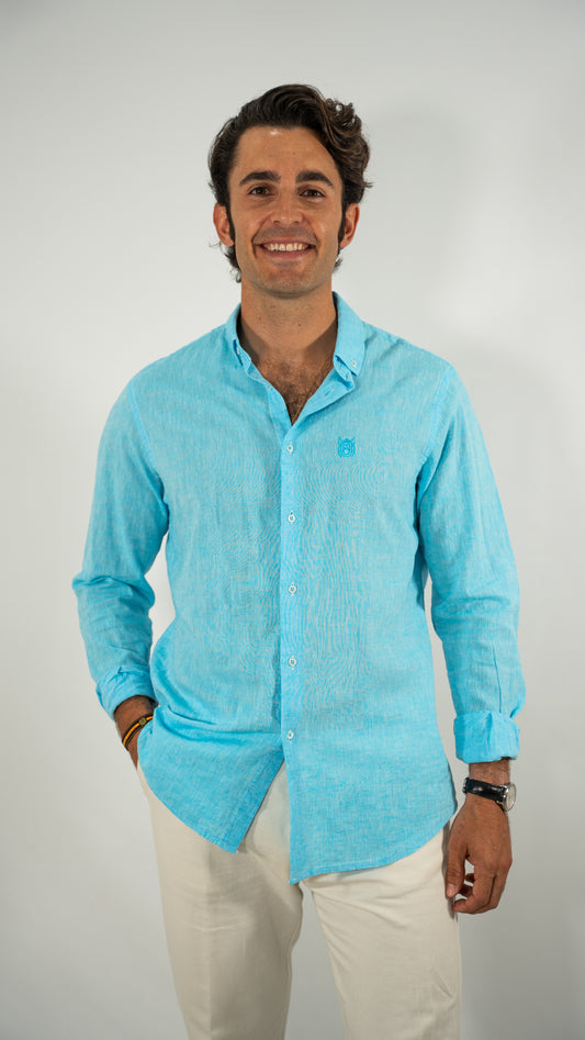 CAMISA DE LINO AZUL MEDITERRÁNEO