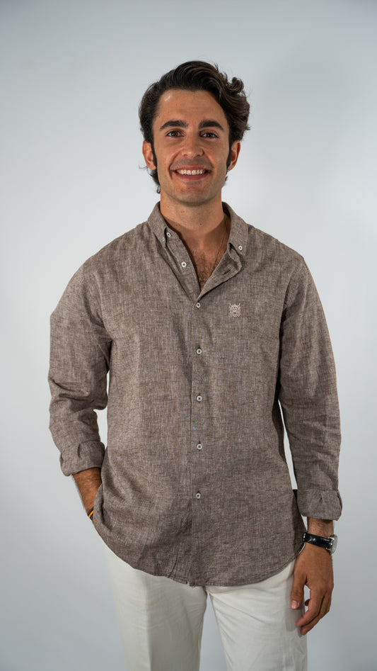 CAMISA DE LINO TAUPE LAVADO