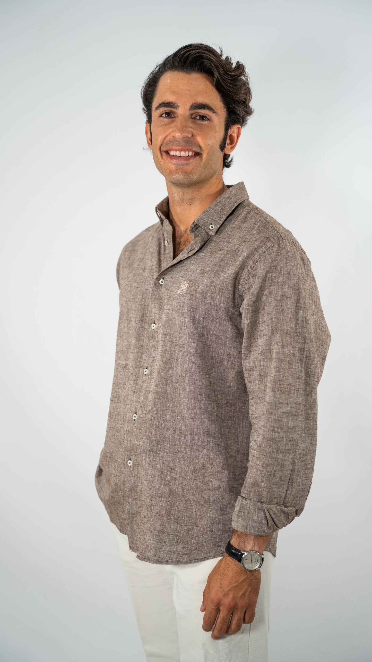 CAMISA DE LINO TAUPE LAVADO