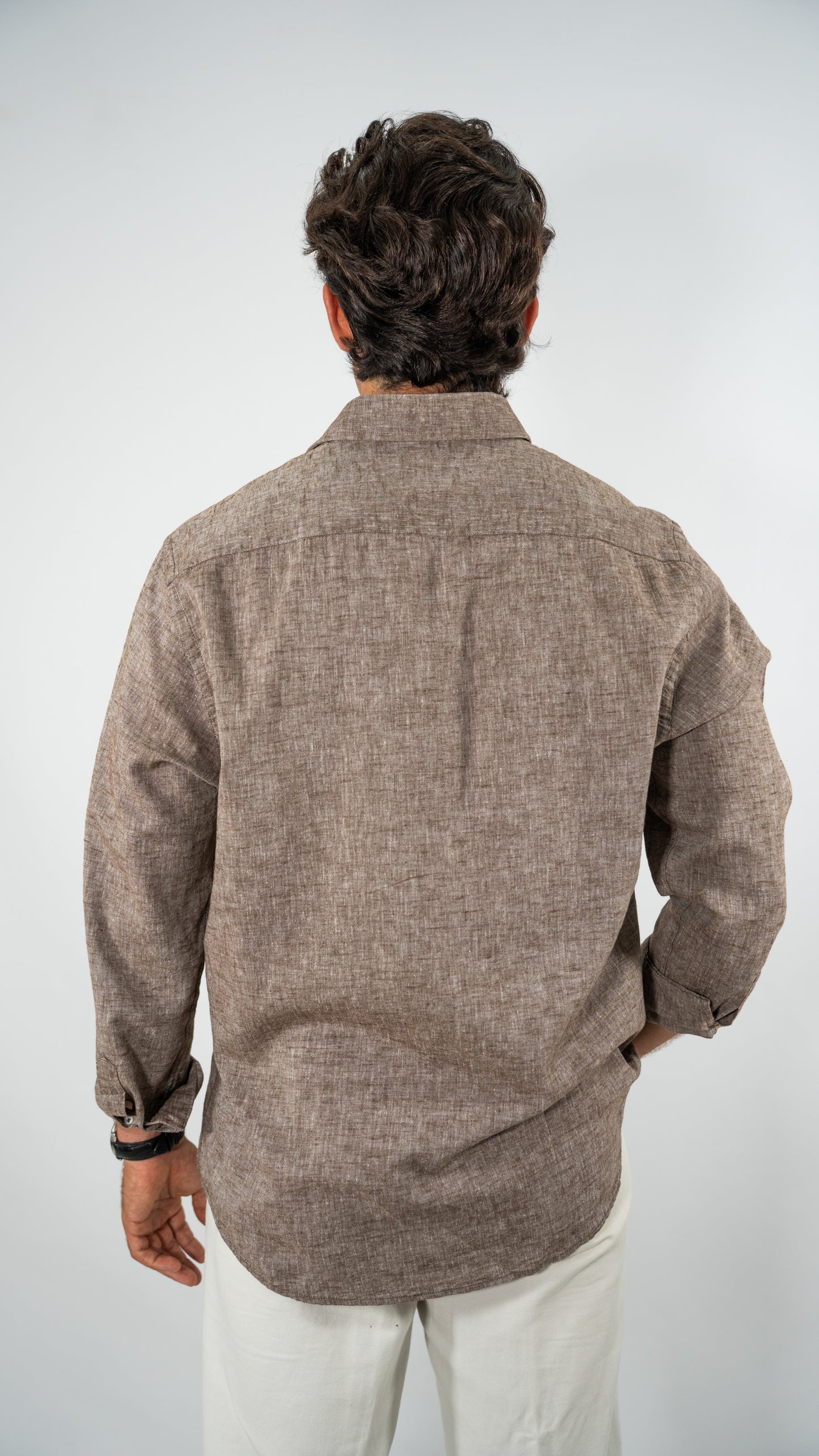 CAMISA DE LINO TAUPE LAVADO